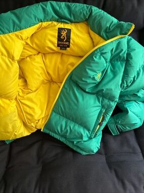 Browning Kids' Green Puffer Jacket with Yellow Lining
